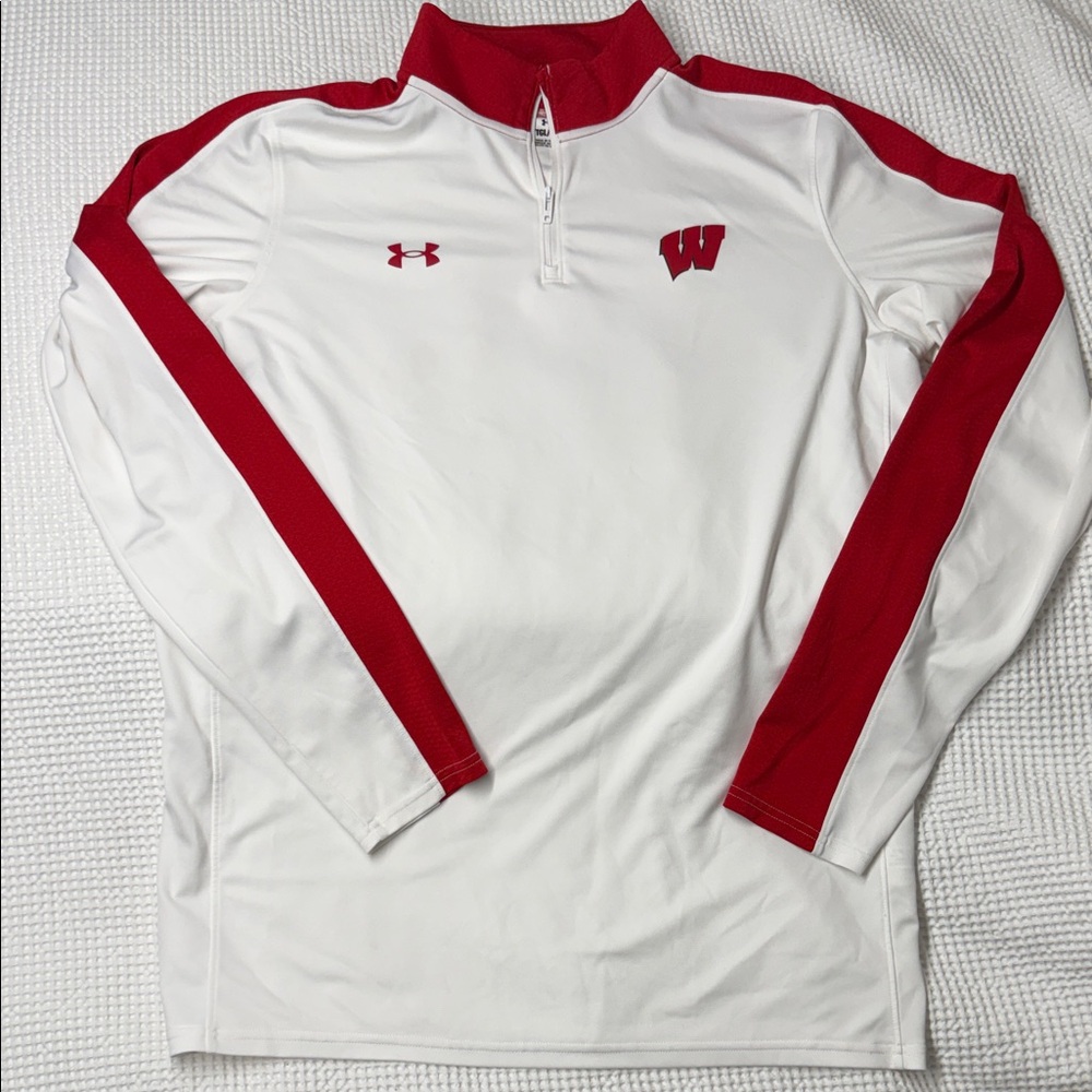 Under Armour White and Red University of Wisconsin 1/4 Zip Pullover - Large